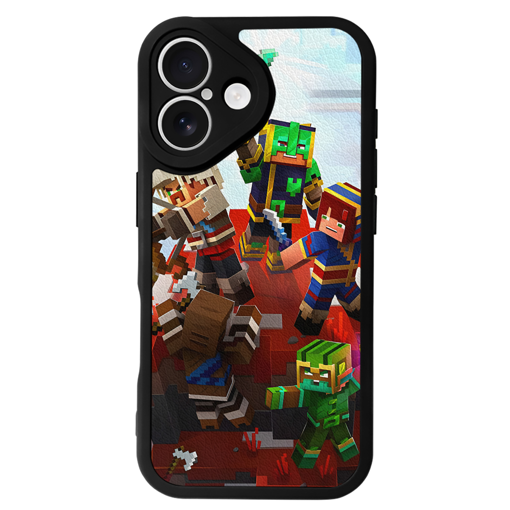 （画像用） マインクラフト ブロックの世界 Minecraft MC Block world 【iPhone 16シリーズ対応】シリコンスマホケース（レザー調） 材質：シリコン